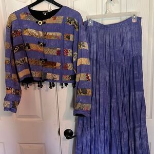 Native Wear asian/Indian inspired print jacket  and maxi peasant skirt szM